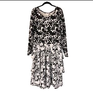 LuLaRoe Patterned Print Black & White Floral Ruffle Long Sleeve Plus Size Dress
